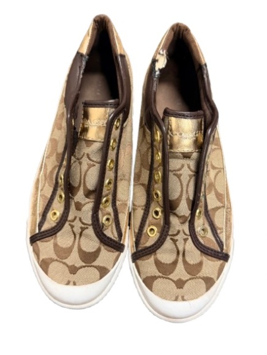 Coach Shoes - Coach Barrett Signature Jacquard SlipOn Sneakers Canvas Metallic Leather SZ 10B